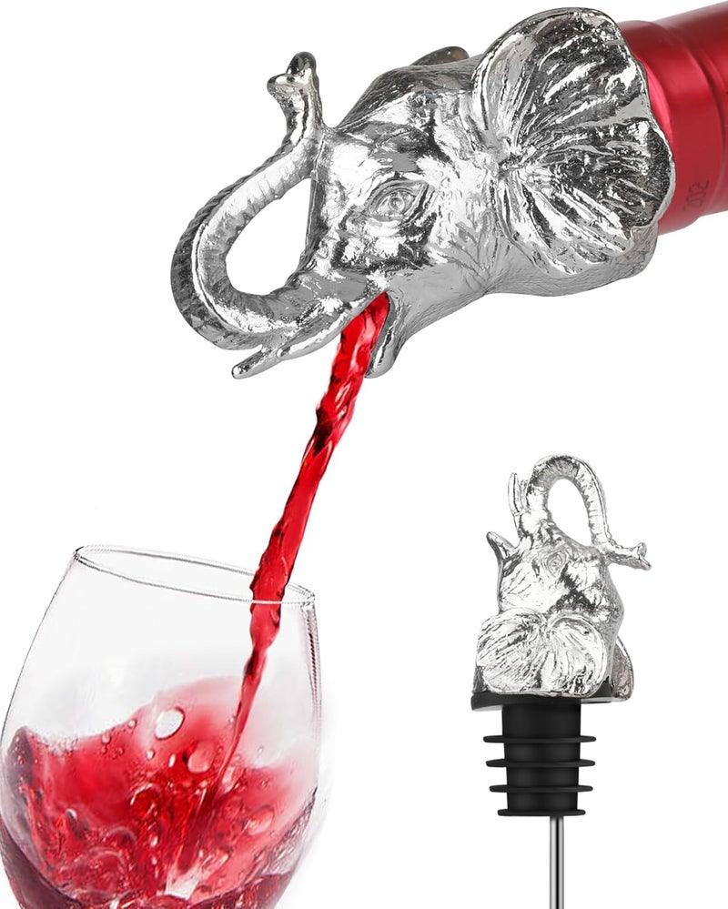 sodknow Elephant Wine Bottle Pourer – Animal Liquor Pour Spout, Drip-Free, Universal Fit Stopper with Leak-Proof Silicone, Zinc Alloy Head & Stainless Tube for Wine Whiskey Tequila, Bar & Gift for Wine Lovers - Image 1